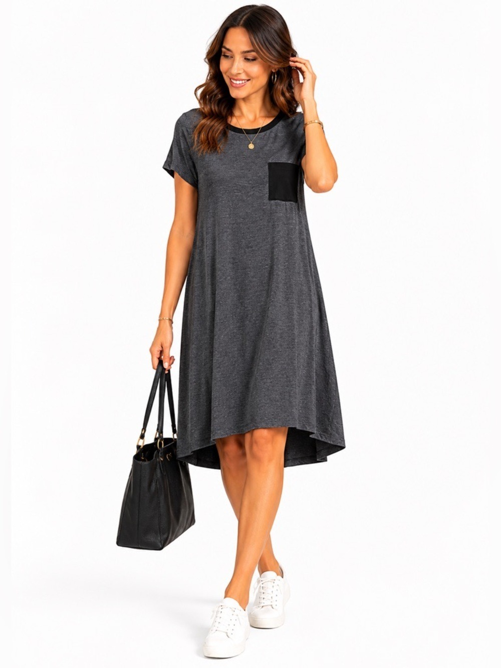 Lularoe Grey Hi Low Dress S Striped Stretch Short Sleeve Casual Soft Flowy Midi
